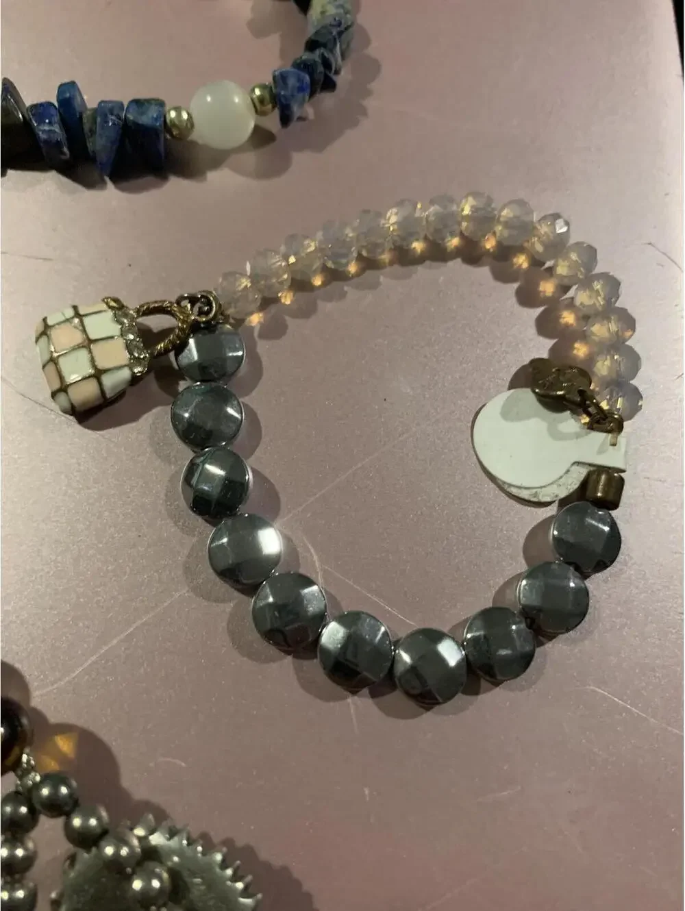 Beaded Multi-Color Charm Bracelet with Decorative Pendant